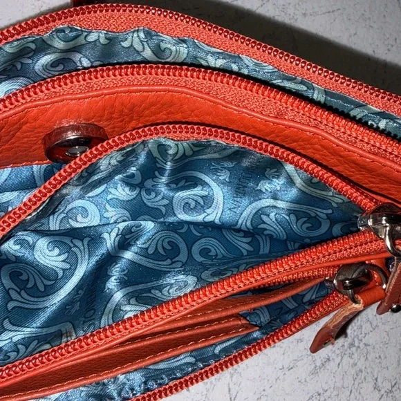 StoneMountain Leather Multi-zipper pocket wallet clutch “basketball orange” - Picture 5 of 7